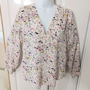 Rebecca Taylor Floral Blouse in Cream and Pink
